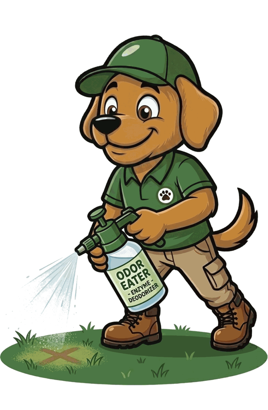 Spraying turf deodorizer on artificial grass in a Ventura County yard