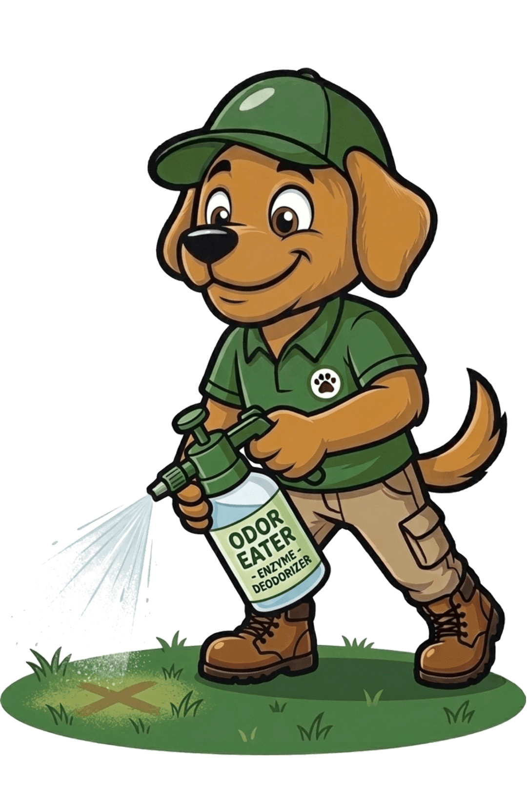 A Scoop Dogg dog spraying turf deodorizer