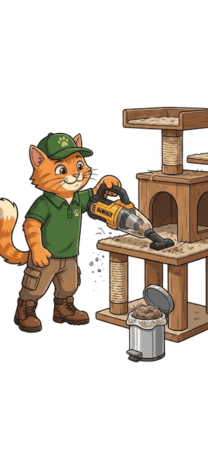 A Scoop Dogg cat cleaning a cat tree