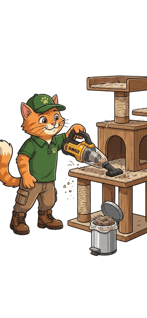 Cat character cleaning cat tree